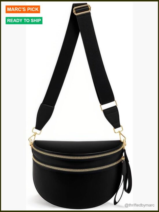 Handbags - Large Nylon Crossbody Bag Adjustable Strap Spacious Fanny Pack Sling